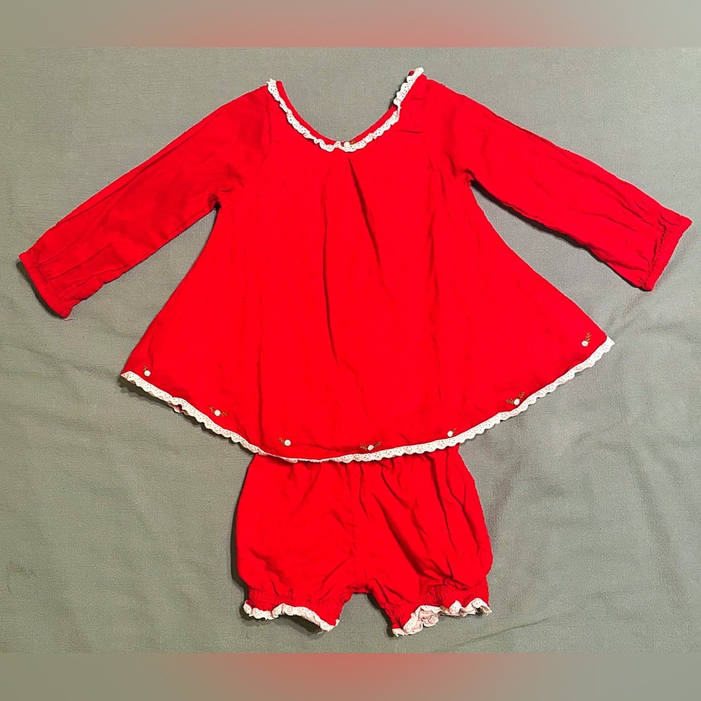 Well Dressed Wolf Red Dress with White Trim and Embroidered Flowers